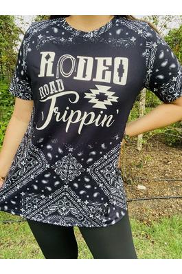 Rodeo Road Trippin paisley black short sleeve women top