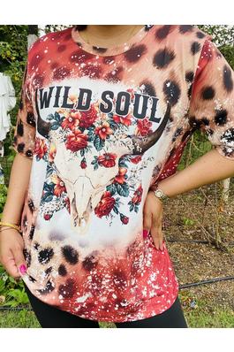 Leopard multi color printed short sleeve women tops