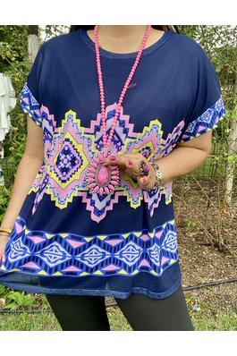 Multi color Aztec printed short sleeve women top