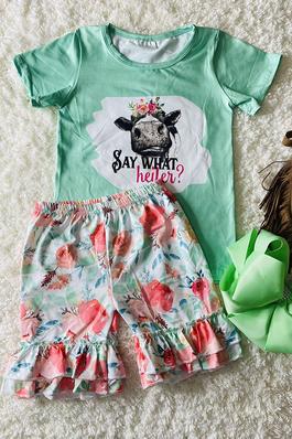 SAY WHAT HEIFER cow & floral 2pc set