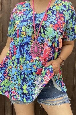 Floral multi color printed baby doll short sleeve women blouse