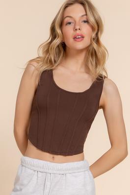 SLEEVELESS CURVED HEM LINED DETAIL KNIT TOP