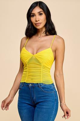 Ruched Detail Mesh Cami Top