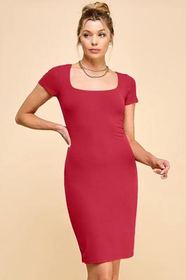 Double Layered Square Neck Ribbed Dress