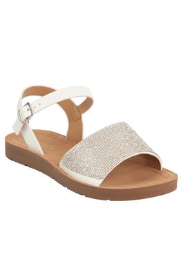 HEATED STONES ANKLE STRAP FLAT SANDAL 