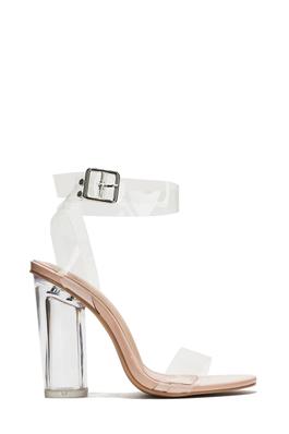 CLEAR SINGLE TOE BAND ANKLE STRAP LUCITE HEEL 