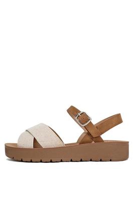 CRISS CROSS FOOTBED FLAT SANDAL WITH ANKLE STRAP