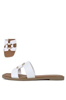 H-BAND OPEN TOE FLAT SANDAL WITH GOLD RING