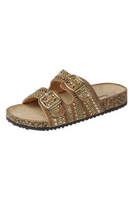 BEADED DOUBLE BUCKLES FOOTBED SANDAL