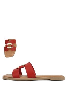 H-BAND OPEN TOE FLAT SANDAL WITH GOLD RING