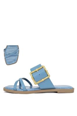 CRISS CROSS BANDS FLAT SANDAL WITH BUCKLE