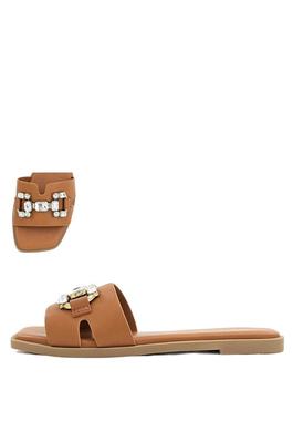 H-BAND FLAT SANDAL WITH BIG CLEAR D-RING STONES