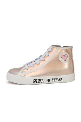 HIGH TOP LACE UP METALLIC GIRLS SNEAKER WITH HEART