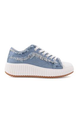 RIPPED DENIM LACE UP LUG SOLE SNEAKER