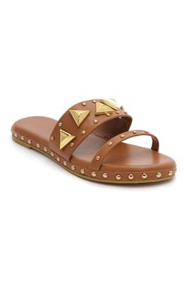 DOUBLE BANDS FLAT SANDAL WITH PYRAMID STUDS