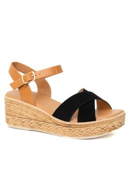TWO TONE ANKLE STRAP ESPADRILLE WEDGE SANDAL 