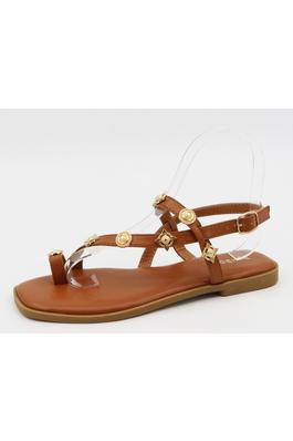 Ankle strap flat sandal with ring toe 