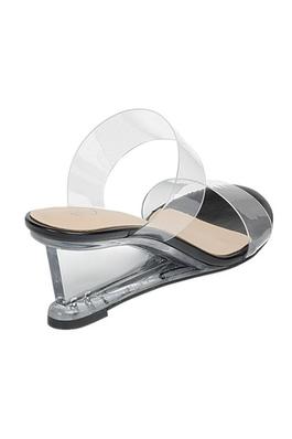 DOUBLE CLEAR BANDS LUCITE HEEL WEDGE