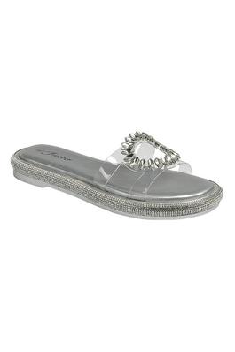 CLEAR H-BAND HEATED STONE TRIMMED FLAT SANDAL