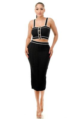 Square Pattern Top and Midi Skirt Set