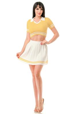 V Neck Crop Top and Mini Tennis Skirt Set