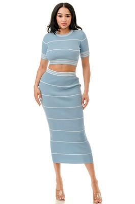 Striped Crop Top and Midi Skirt Set