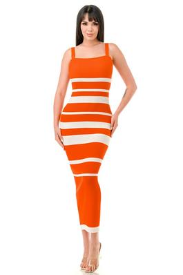 Multi Striped Rib Knit Midi Dress