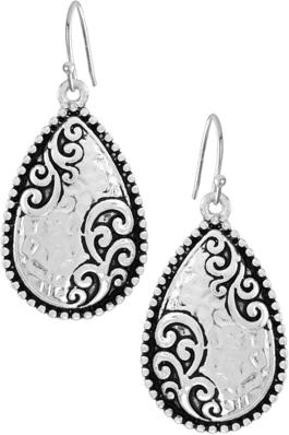 HAMMERED PAISLEY PATTERN TEXTURE TEARDROP CASTING FISH HOOK DANGLING EARRING