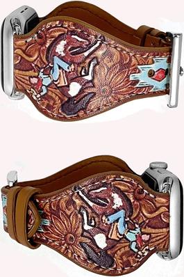 WESTERN RODEO COWBOY HORSE LEATHER BUCKLE APPLE WATCH BAND