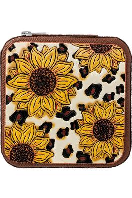 Western SUNFLOWER Tooled Leather Jewelry CASE