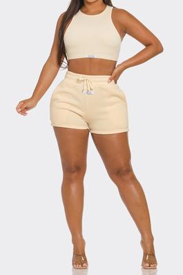 SOLID CROP TOP AND SHORTS SET