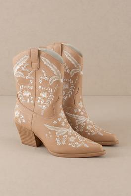 Western, Floral, Embroidered, Cowboy, Bootie