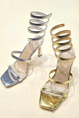 Square Toe, Coil Ankle Strap, High Heels