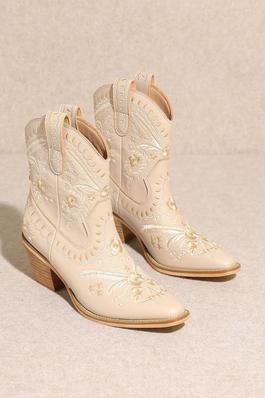 Embroidery, Western, Ankle, Boots