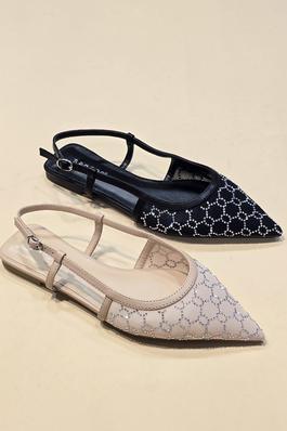 POINTED CLOSED TOE, SLINGBACK STRAP MESH FLATS
