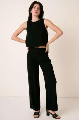 LINEN BLEND CROP TANK TOP AND PLEATED PANTS SET