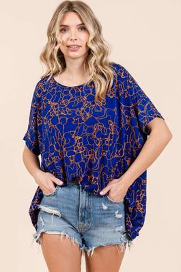 T10487-POODLE PRINT OVERSIZED SHORT SLEEVE TOP