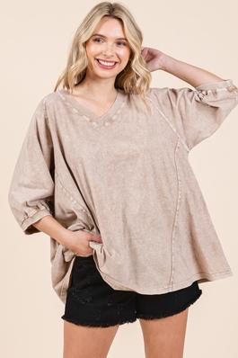 S15214-MINERAL WASH RAGLAN A-LINE RELAXED TOP