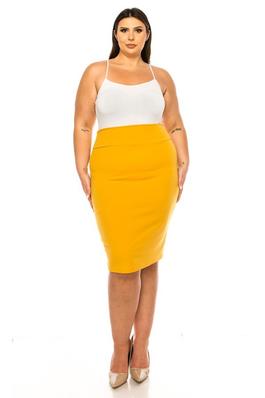 PLUS SIZE SOLID PENCIL SKIRT WITH BANDED WAIST