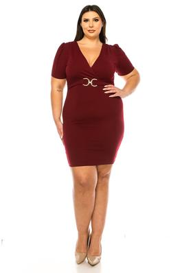 Plus size, V-neck sheath dress with buckle accen