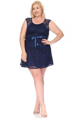 Plus size, solid, A-line, lace dress with thick straps