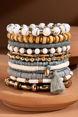 12 Layered Mixed-Bead Stackable Stretch Bracelet 