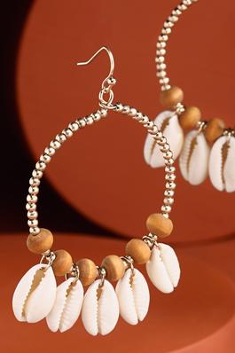 Beaded Hoop Earrings with Shell Accents