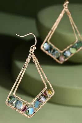 Diamond Shaped Earrings with Glass Beads