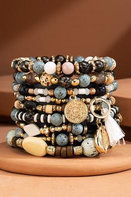 9 Layered Stackable Natural Stone & Bead Bracelet 
