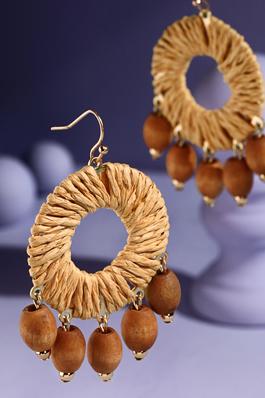 Raffia Hoop Earrings with Beaded Accents