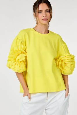 Round Neck Solid Top with Flower Detail