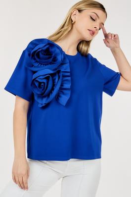 Round Neck Top with Rose Detail