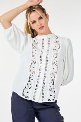 LACE CROCHET BUTTON DOWN 3/4 SLEEVE TOP
