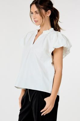 Pleated Neck Puff Sleeve Top